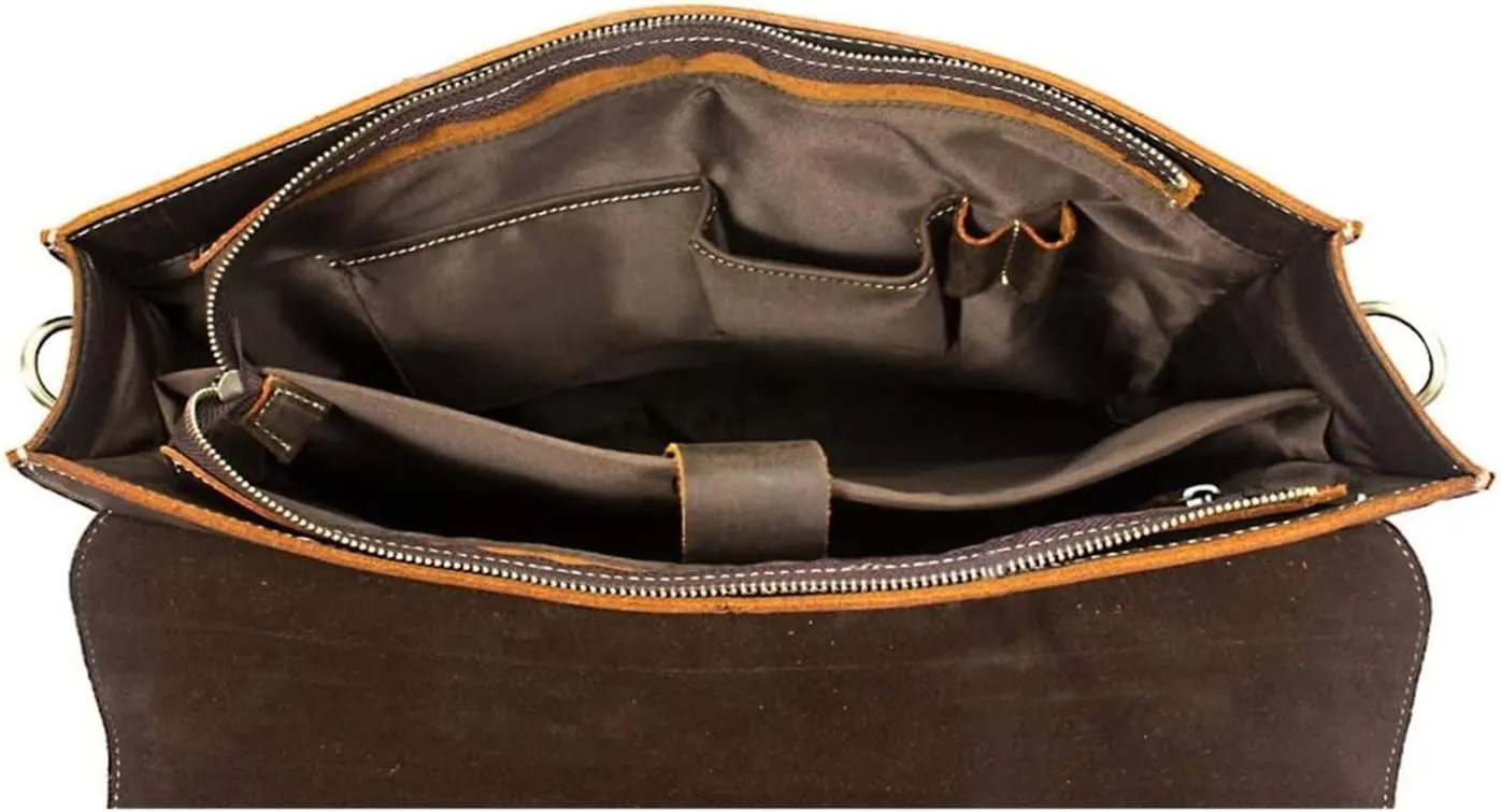 DHAEY Classic Vintage Messenger Handbag, Leather Briefcase Large Satchel Shoulder Bag Vintage