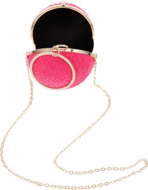 Evening Bags Clutch Ball Shape Purses Party Bag Cocktail Prom Handbags Wedding Purses with Chain for Formal Prom Party Wedding Rosy