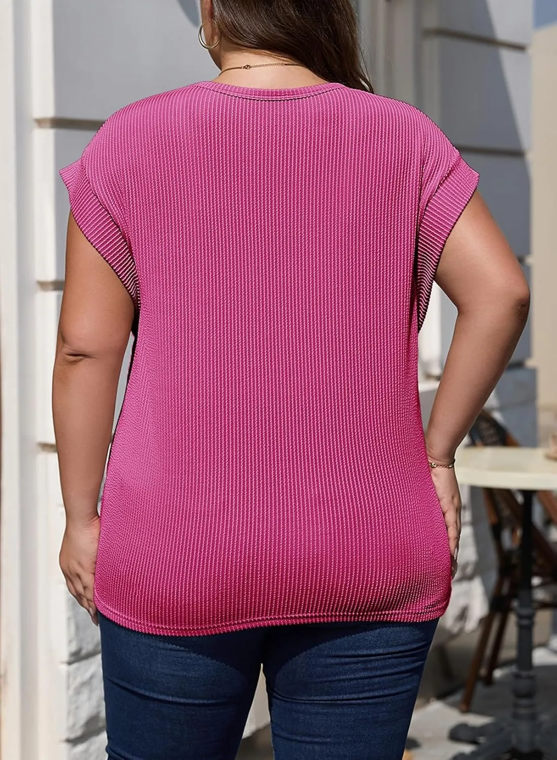 Eytino Womens Plus Size Tops Summer Cap Sleeve Crew Neck Casual Loose Solid Ribbed Knit Basic Tee Shirt(1X-5X)