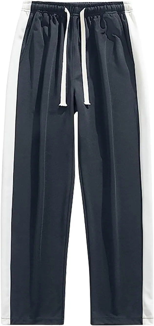 Finelylove Mens Pants Silk Casual Pants Ealstic Waist Drawstring Lounge Pants Wide Leg Baggy Pants Color Block Trousers