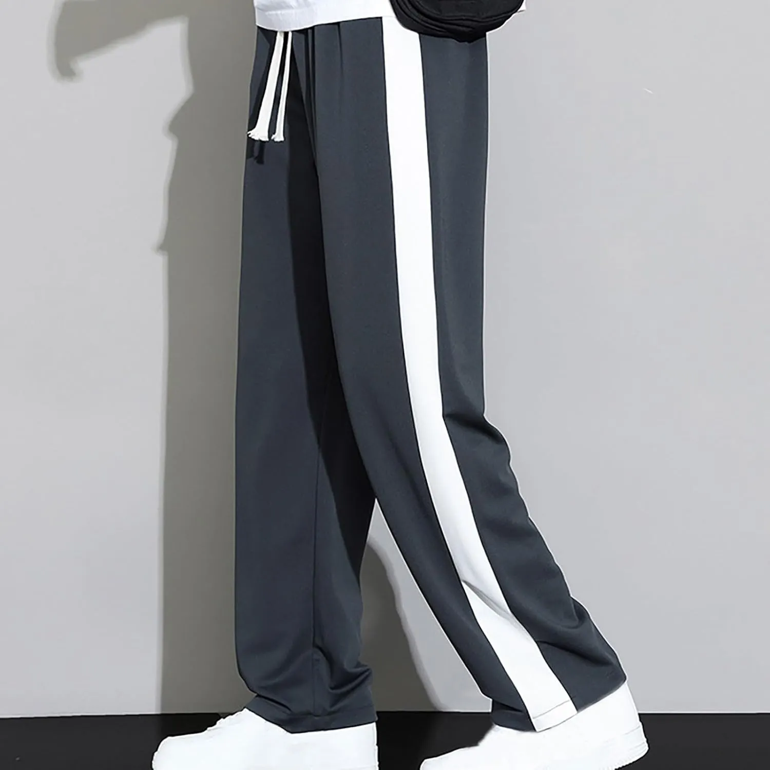 Finelylove Mens Pants Silk Casual Pants Ealstic Waist Drawstring Lounge Pants Wide Leg Baggy Pants Color Block Trousers