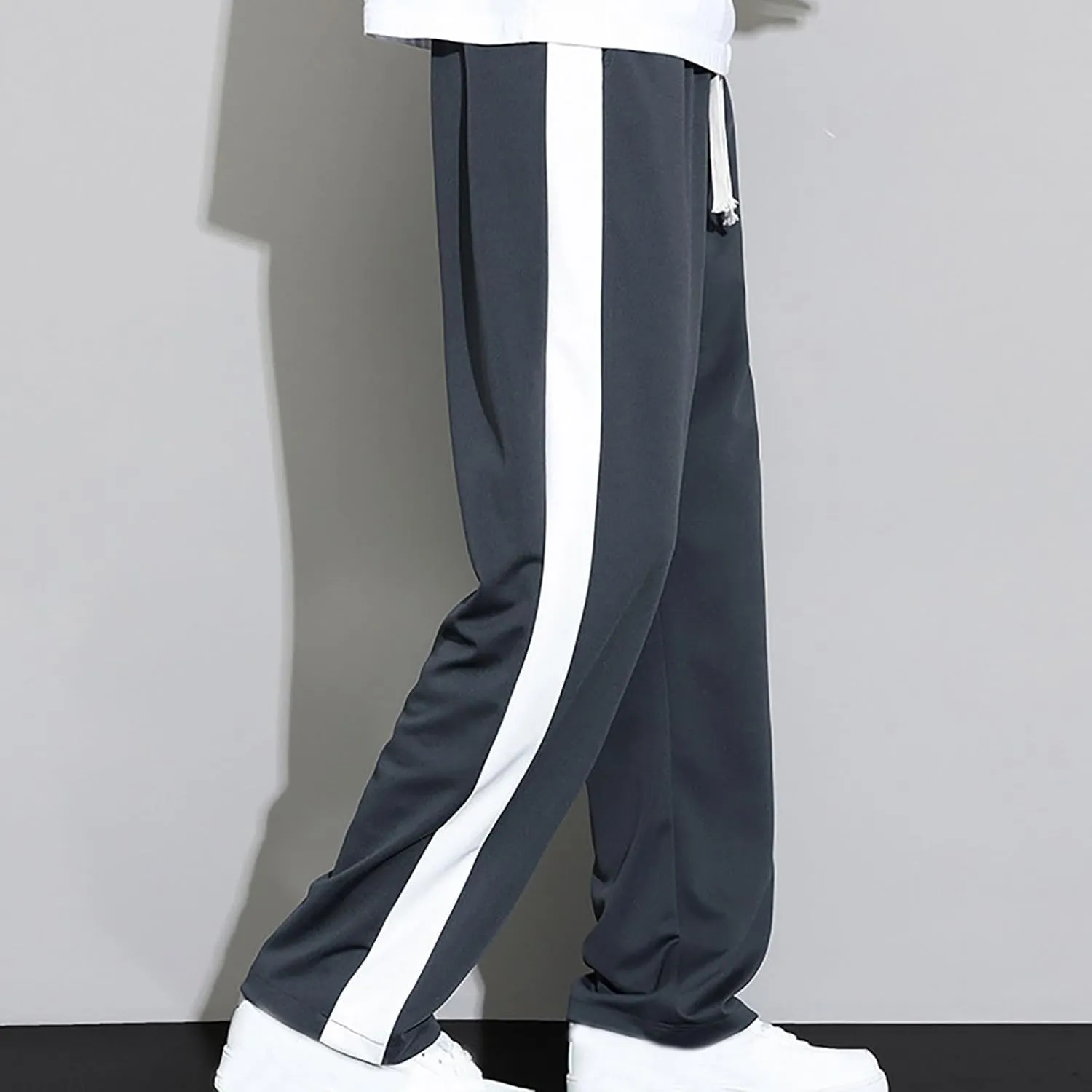 Finelylove Mens Pants Silk Casual Pants Ealstic Waist Drawstring Lounge Pants Wide Leg Baggy Pants Color Block Trousers