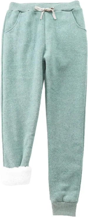 Fleece Lined Pants Women with Pockets Keep Warm Trousers Pants High Waist Stretchy Lined Thermal Full Fleece Pants