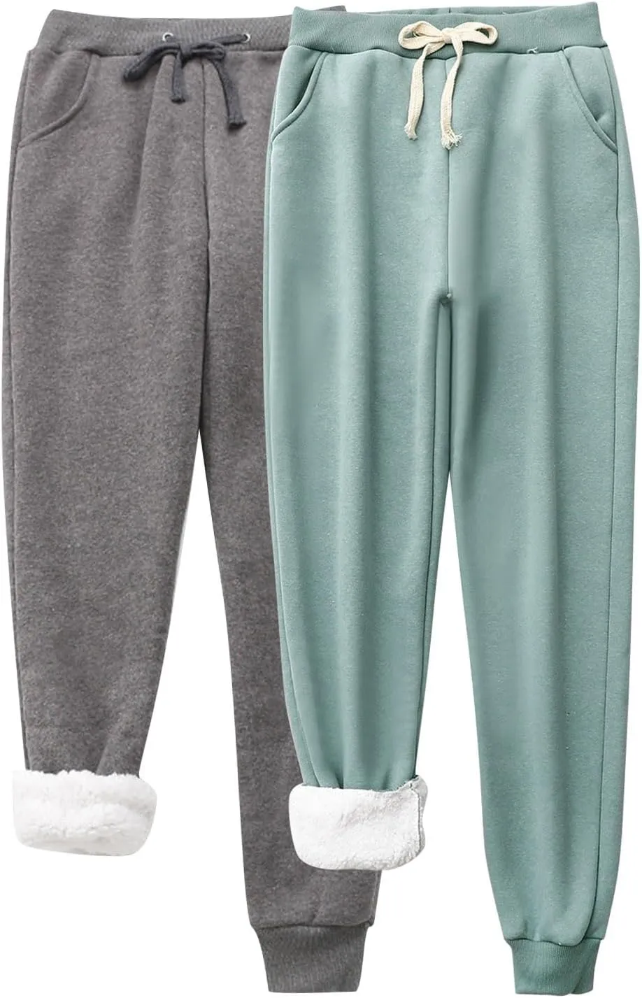 Fleece Lined Pants Women with Pockets Keep Warm Trousers Pants High Waist Stretchy Lined Thermal Full Fleece Pants