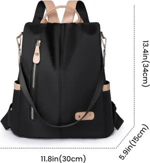 FUNSEED Nylon Travel Backpack for Women, Fashion Pure Anti-theft Casual Shoulder Bag Satchel Bag Purse for Travel Weekend (Black)