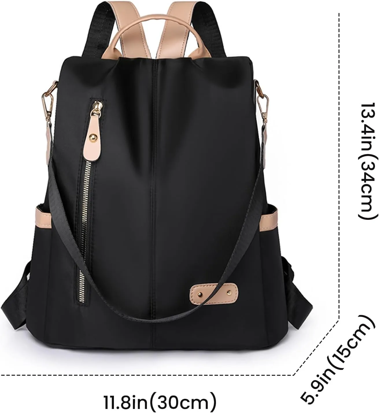FUNSEED Nylon Travel Backpack for Women, Fashion Pure Anti-theft Casual Shoulder Bag Satchel Bag Purse for Travel Weekend (Black)