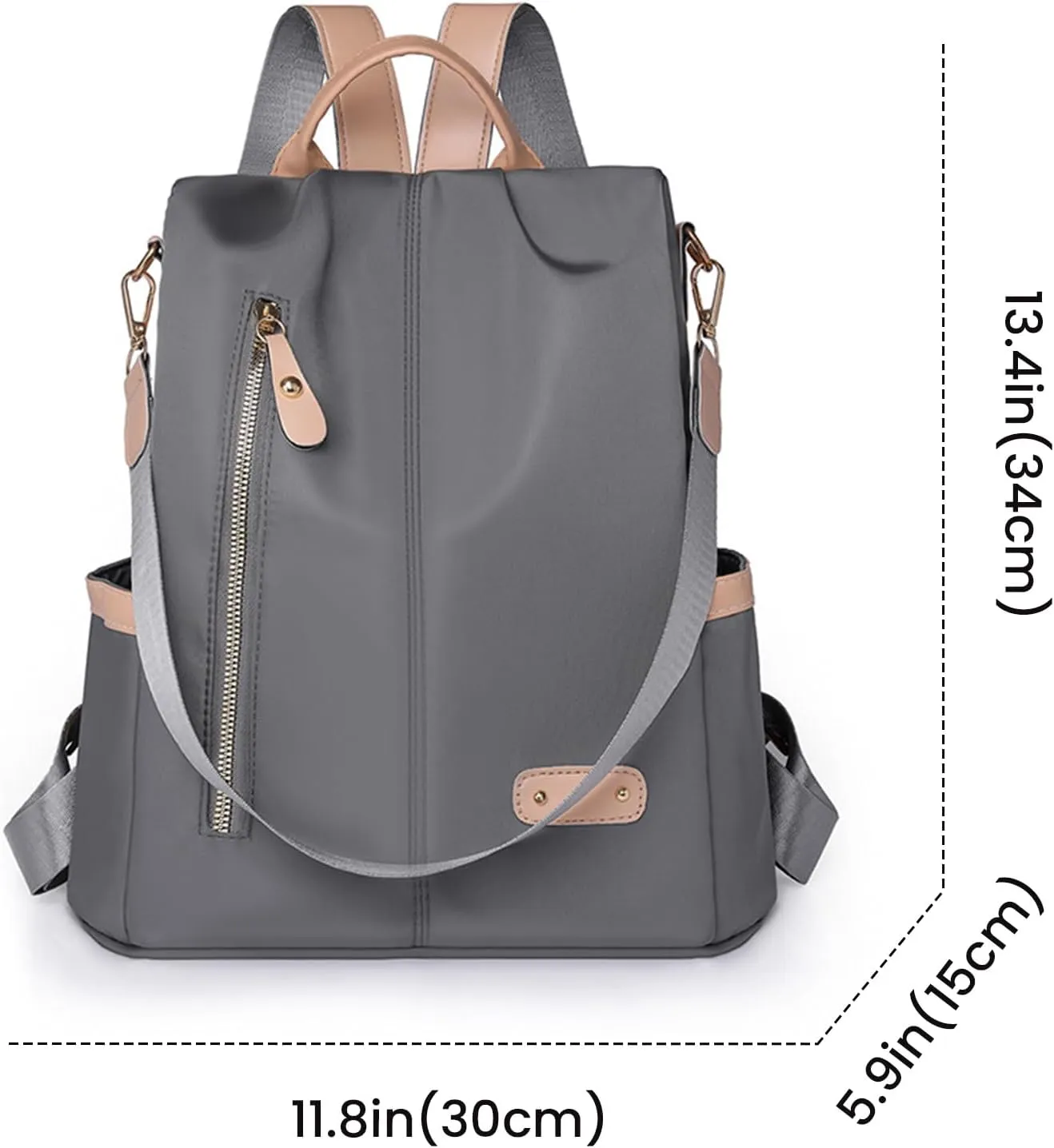 FUNSEED Nylon Travel Backpack for Women, Fashion Pure Anti-theft Casual Shoulder Bag Satchel Bag Purse for Travel Weekend (Grey)