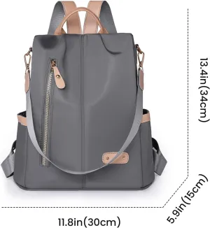 FUNSEED Nylon Travel Backpack for Women, Fashion Pure Anti-theft Casual Shoulder Bag Satchel Bag Purse for Travel Weekend (Grey)