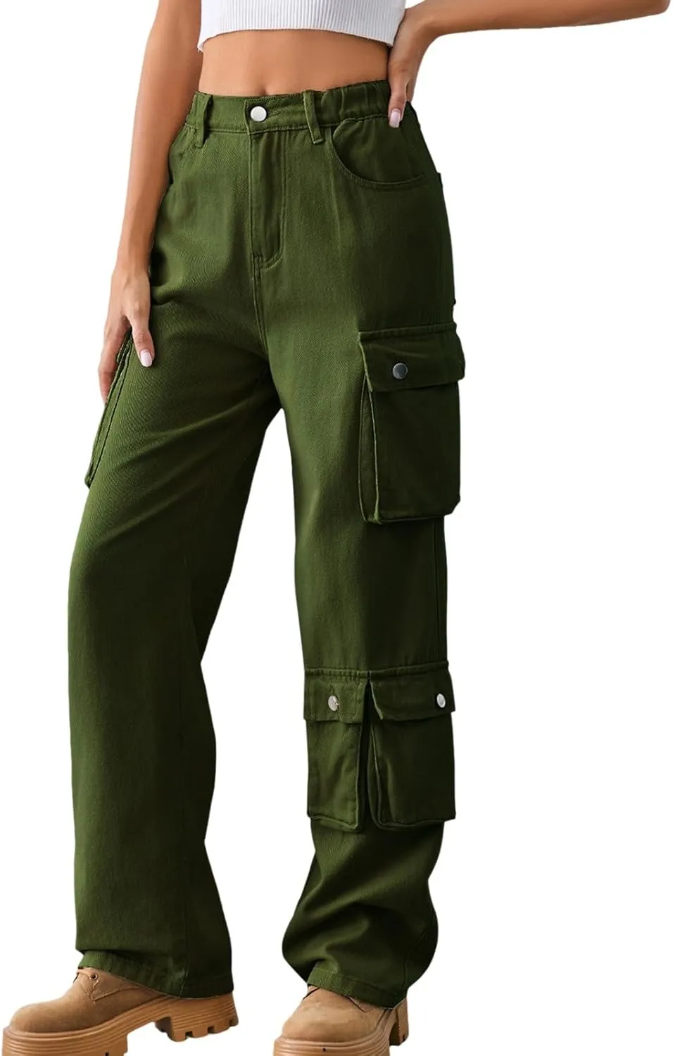 FZVYD Cargo Pants for Women High Waisted Casual Pants Work Pants Baggy Stretchy Wide Leg Streetwear Trousers with Pockets