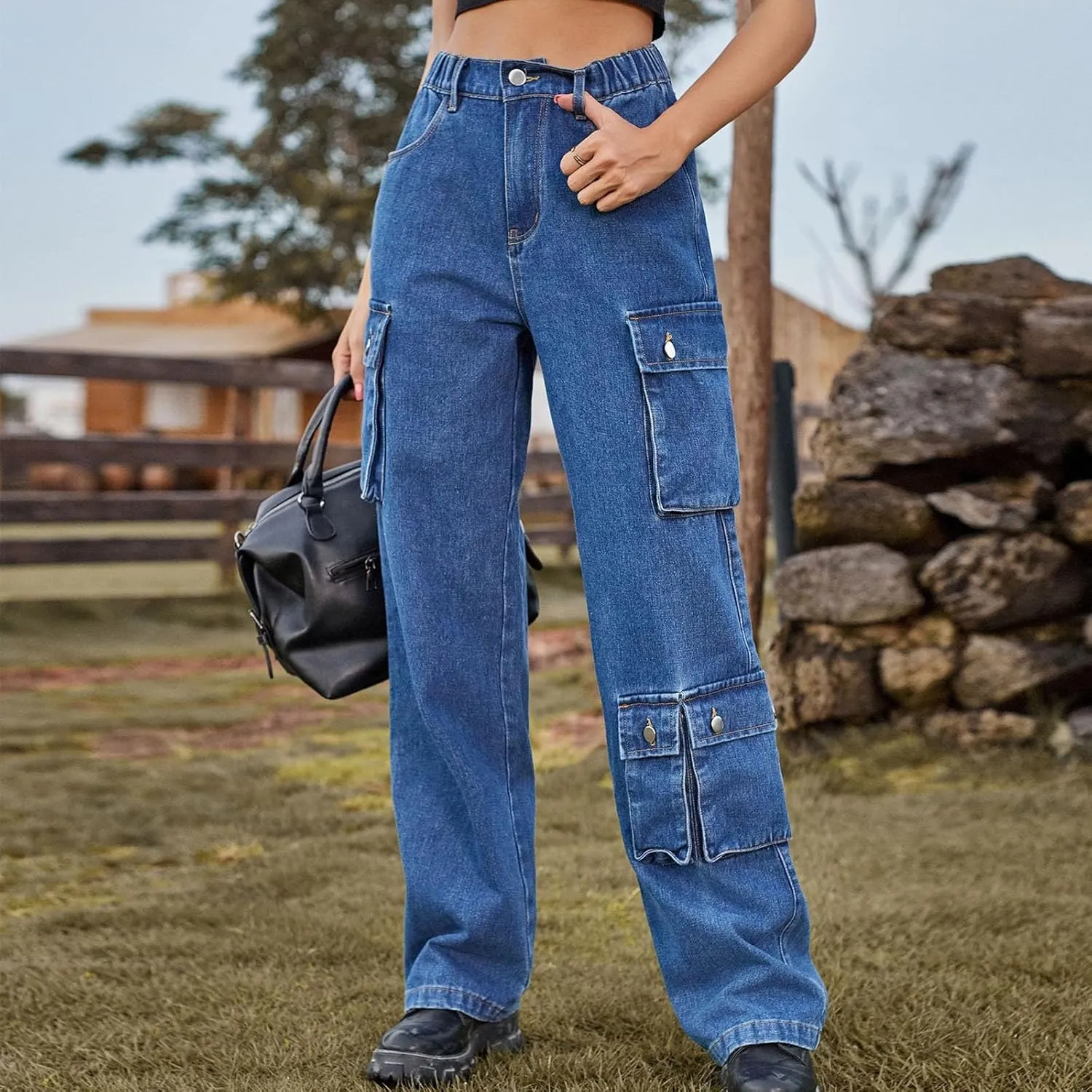 FZVYD Cargo Pants for Women High Waisted Casual Pants Work Pants Baggy Stretchy Wide Leg Streetwear Trousers with Pockets