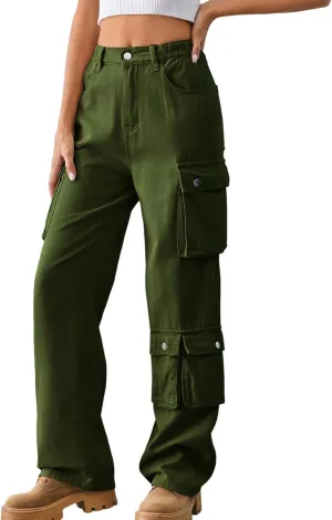 FZVYD Cargo Pants for Women High Waisted Casual Pants Work Pants Baggy Stretchy Wide Leg Streetwear Trousers with Pockets