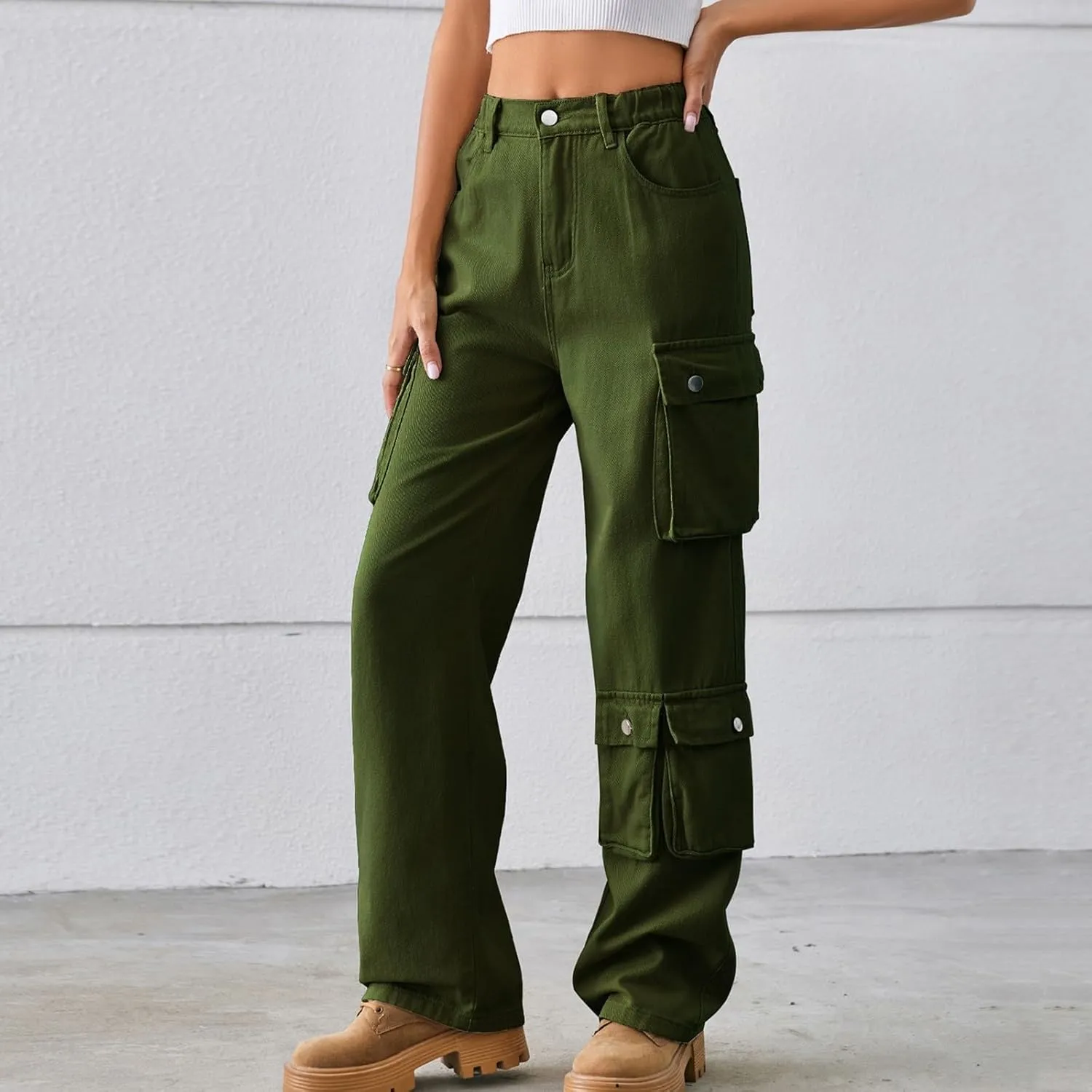 FZVYD Cargo Pants for Women High Waisted Casual Pants Work Pants Baggy Stretchy Wide Leg Streetwear Trousers with Pockets
