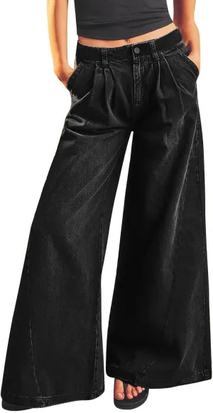 FZVYD Women's Barrel Jeans Casual High Waisted Stretchy Wide Leg Pants Baggy Denim Pants Teens Girls 2025 Trendy Streetwear