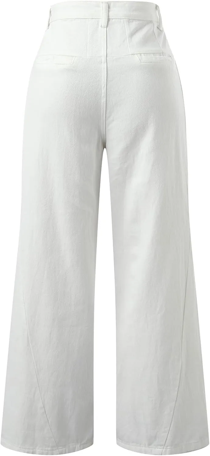 FZVYD Women's Barrel Jeans Casual High Waisted Stretchy Wide Leg Pants Baggy Denim Pants Teens Girls 2025 Trendy Streetwear