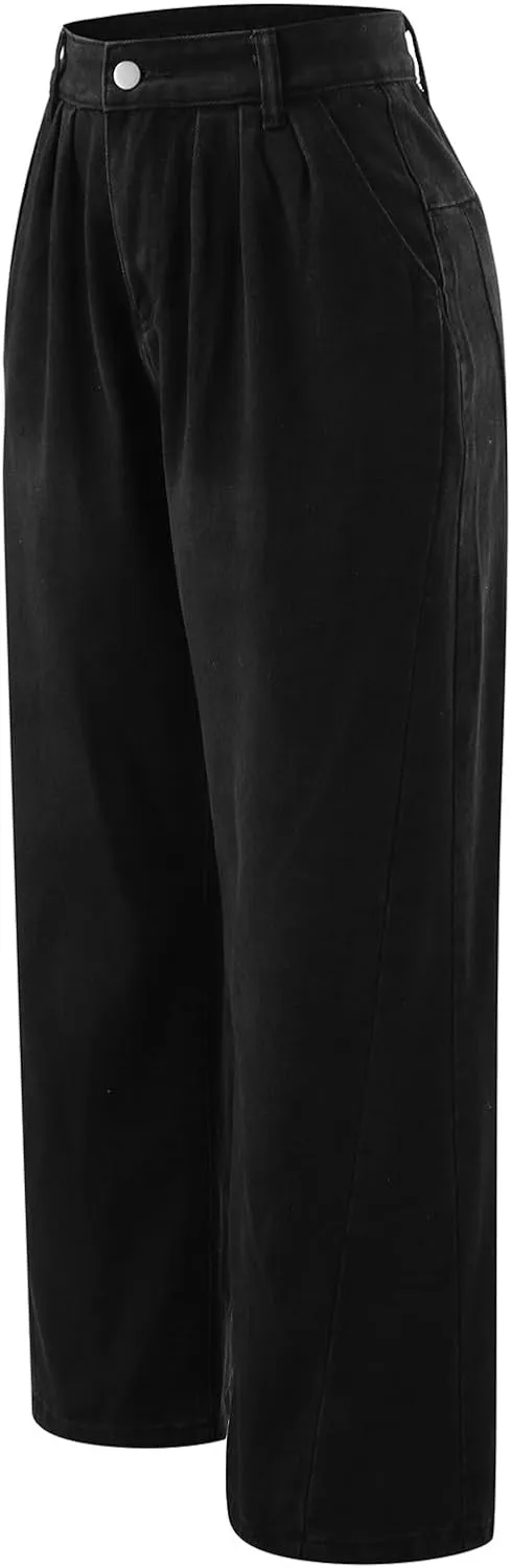FZVYD Women's Barrel Jeans Casual High Waisted Stretchy Wide Leg Pants Baggy Denim Pants Teens Girls 2025 Trendy Streetwear