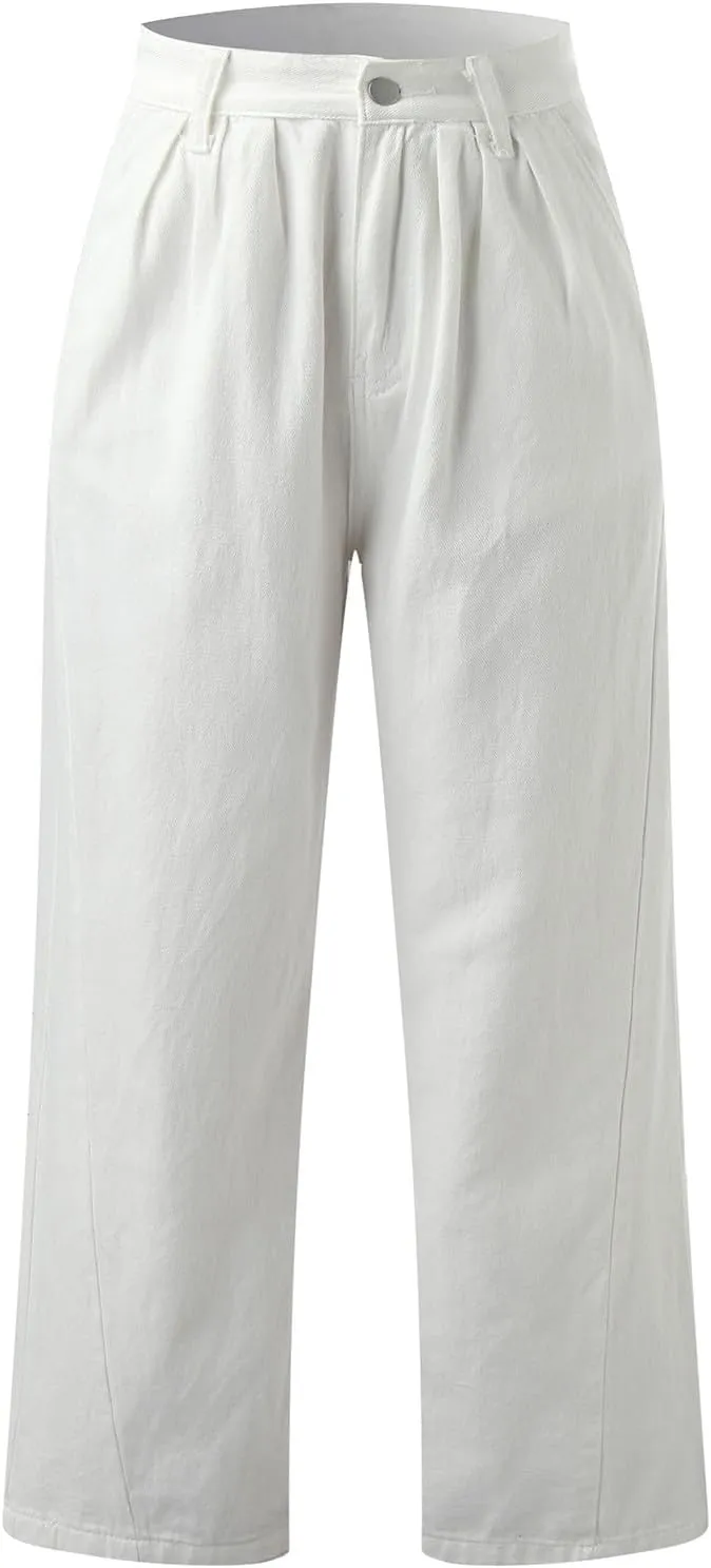 FZVYD Women's Barrel Jeans Casual High Waisted Stretchy Wide Leg Pants Baggy Denim Pants Teens Girls 2025 Trendy Streetwear