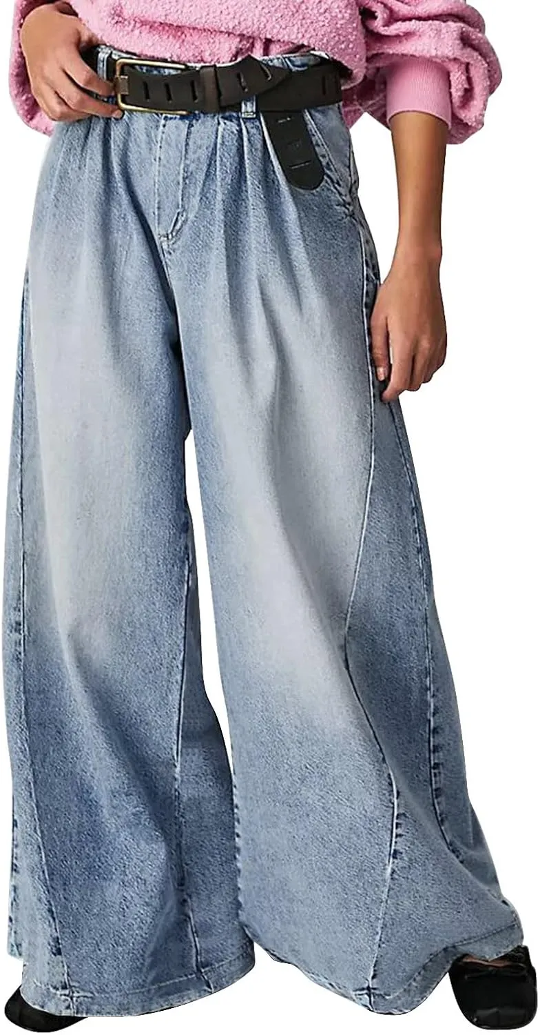 FZVYD Women's Barrel Jeans Casual High Waisted Stretchy Wide Leg Pants Baggy Denim Pants Teens Girls 2025 Trendy Streetwear