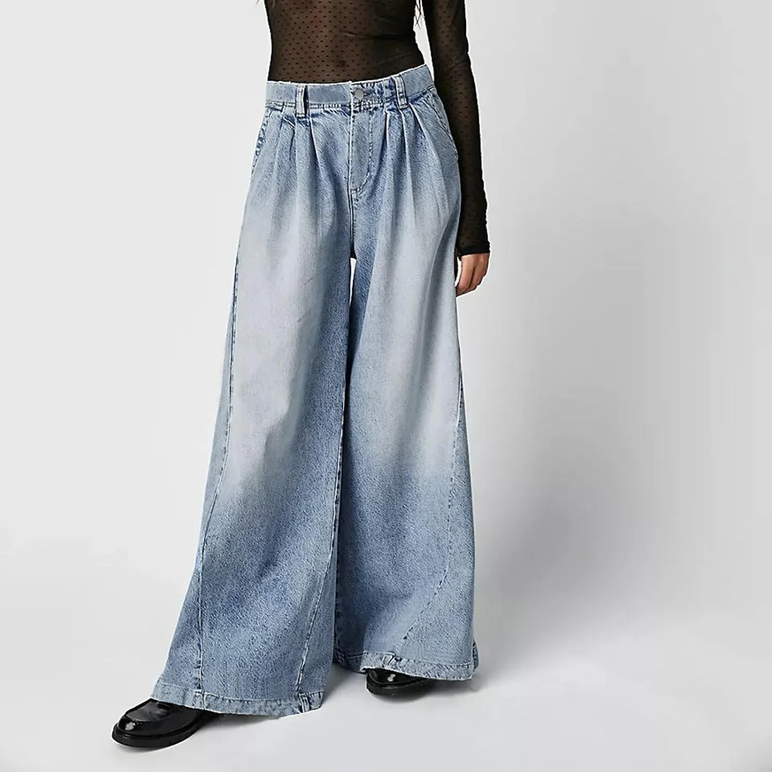 FZVYD Women's Barrel Jeans Casual High Waisted Stretchy Wide Leg Pants Baggy Denim Pants Teens Girls 2025 Trendy Streetwear