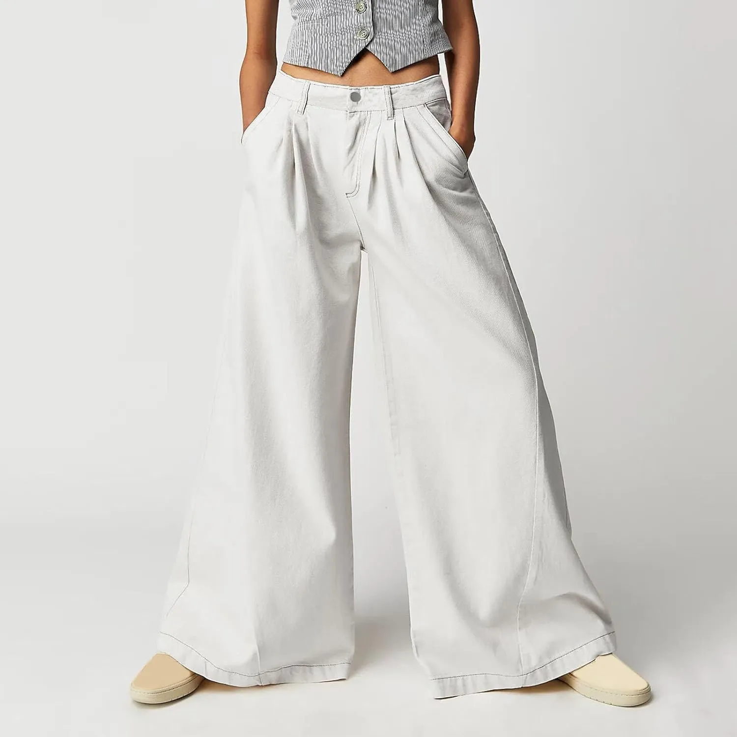 FZVYD Women's Barrel Jeans Casual High Waisted Stretchy Wide Leg Pants Baggy Denim Pants Teens Girls 2025 Trendy Streetwear