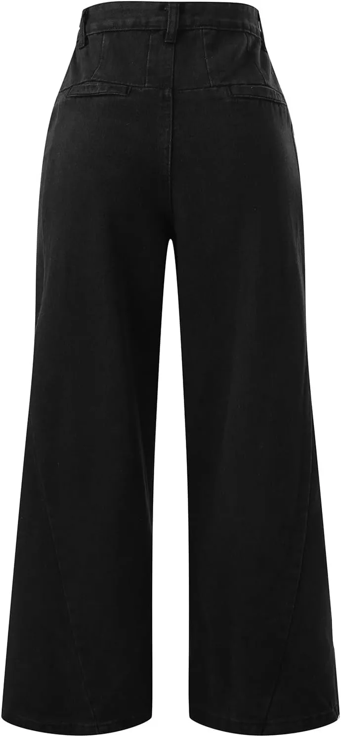 FZVYD Women's Barrel Jeans Casual High Waisted Stretchy Wide Leg Pants Baggy Denim Pants Teens Girls 2025 Trendy Streetwear