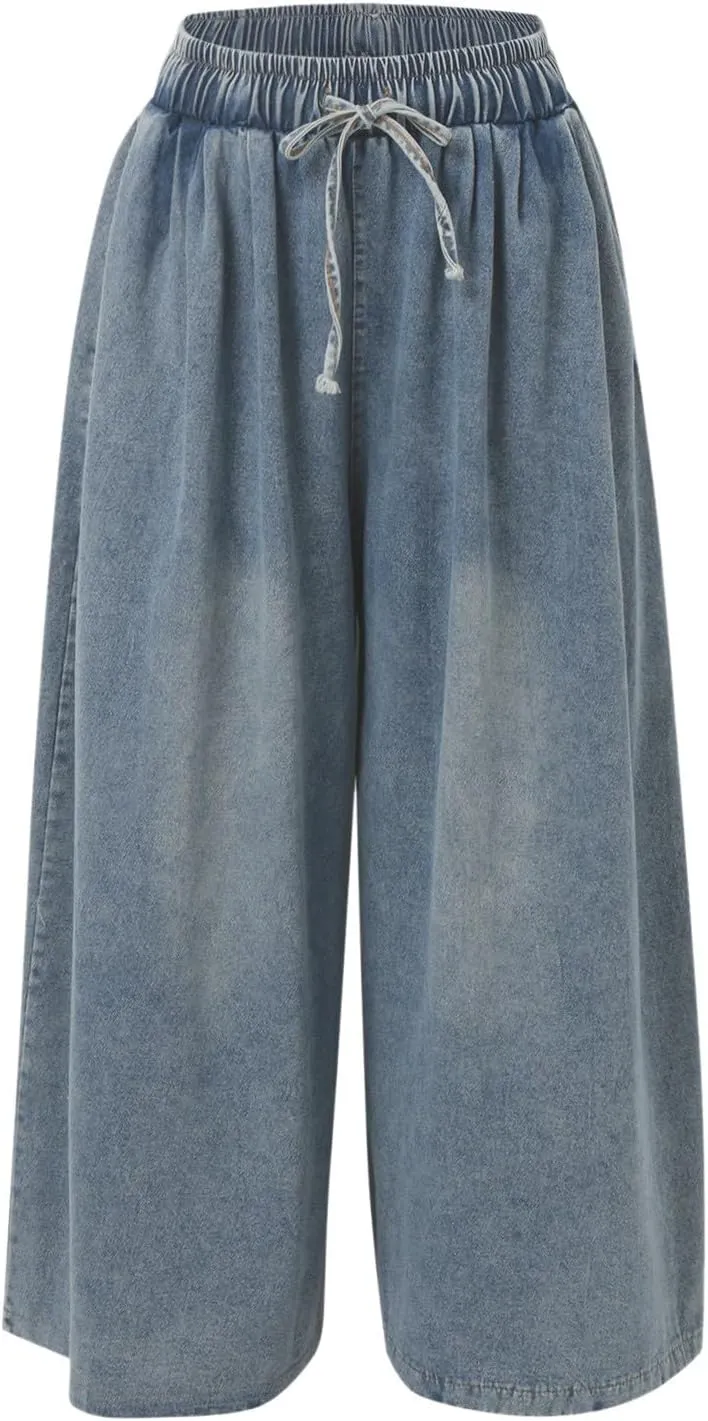 FZVYD Women's Barrel Jeans Casual High Waisted Stretchy Wide Leg Pants Baggy Denim Pants Teens Girls 2025 Trendy Streetwear