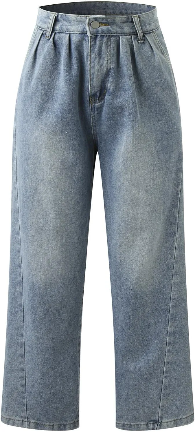 FZVYD Women's Barrel Jeans Casual High Waisted Stretchy Wide Leg Pants Baggy Denim Pants Teens Girls 2025 Trendy Streetwear