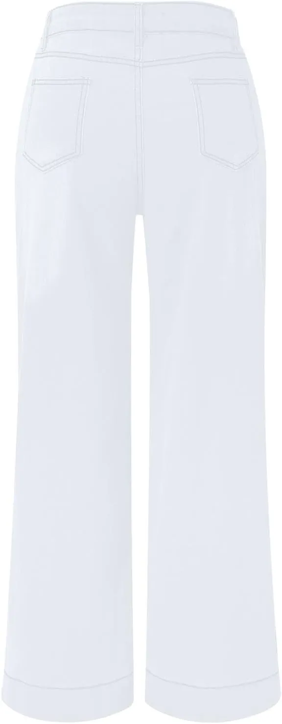 FZVYD Womens Wide Leg Jeans High Waisted Stretchy Trendy Casual Work Denim Pants Trousers Stretch Loose Trousers with Pockets