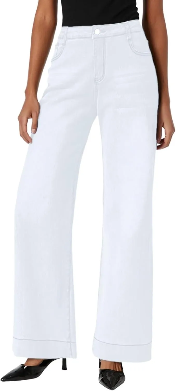 FZVYD Womens Wide Leg Jeans High Waisted Stretchy Trendy Casual Work Denim Pants Trousers Stretch Loose Trousers with Pockets