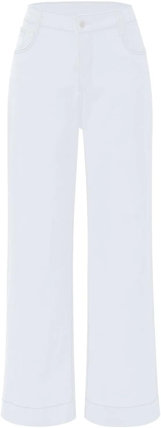 FZVYD Womens Wide Leg Jeans High Waisted Stretchy Trendy Casual Work Denim Pants Trousers Stretch Loose Trousers with Pockets