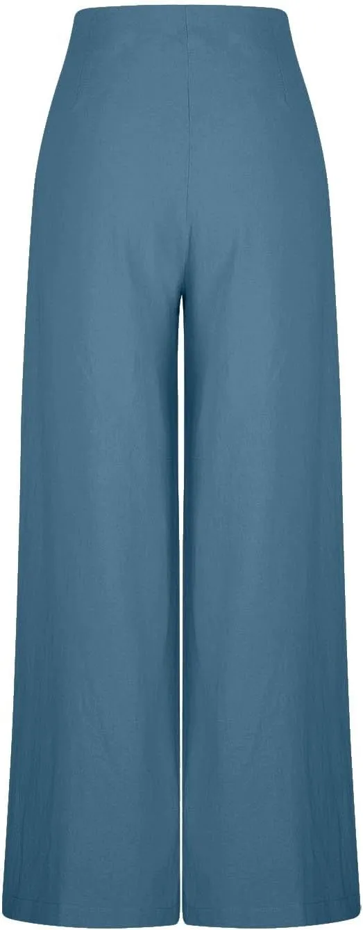 FZYLQY Linen Pants Women High Waisted Wide Leg Pants Summer Vacation Pants Boho Casual Palazzo Pants Lounge Beach Trousers