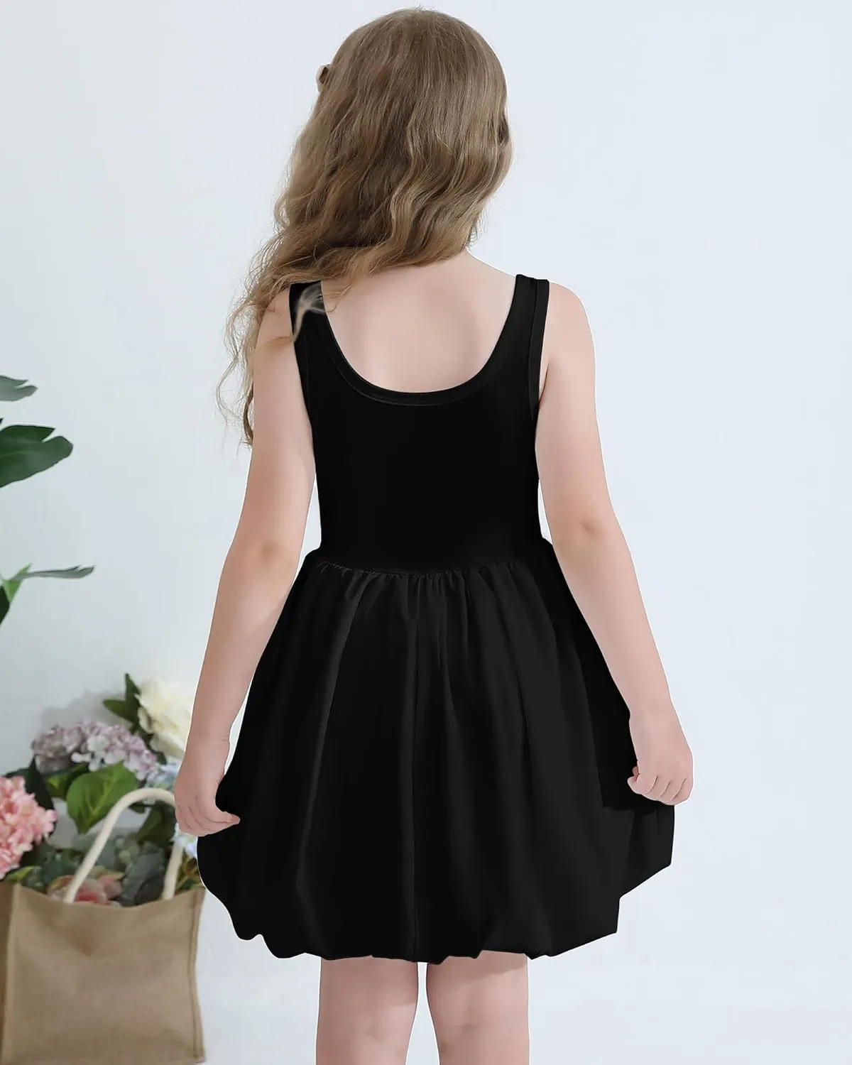 Girls Summer Dresses Tween Sleeveless Bubble Hem Sundress Casual Beach Vacation with Pockets for 7-12 Years
