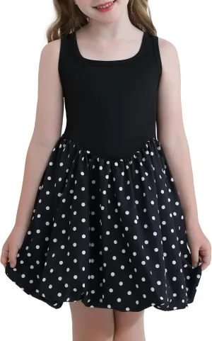 Girls Summer Dresses Tween Sleeveless Bubble Hem Sundress Casual Beach Vacation with Pockets for 7-12 Years