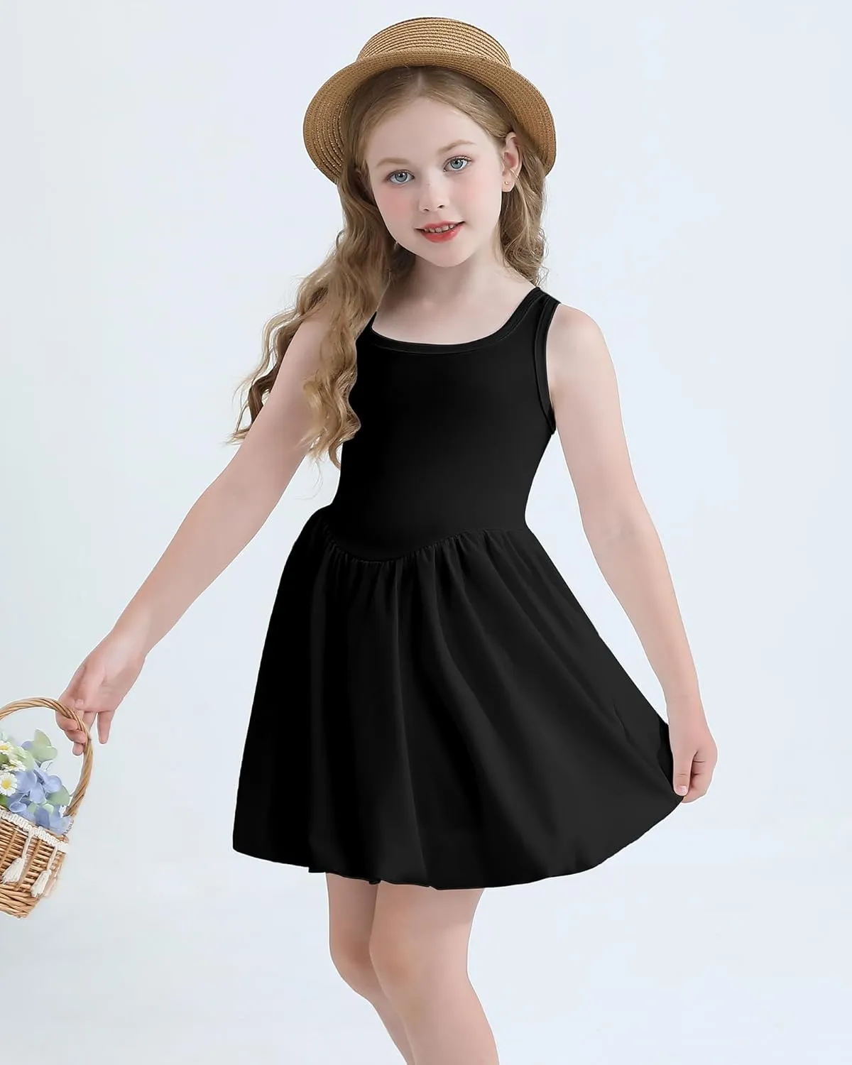 Girls Summer Dresses Tween Sleeveless Bubble Hem Sundress Casual Beach Vacation with Pockets for 7-12 Years