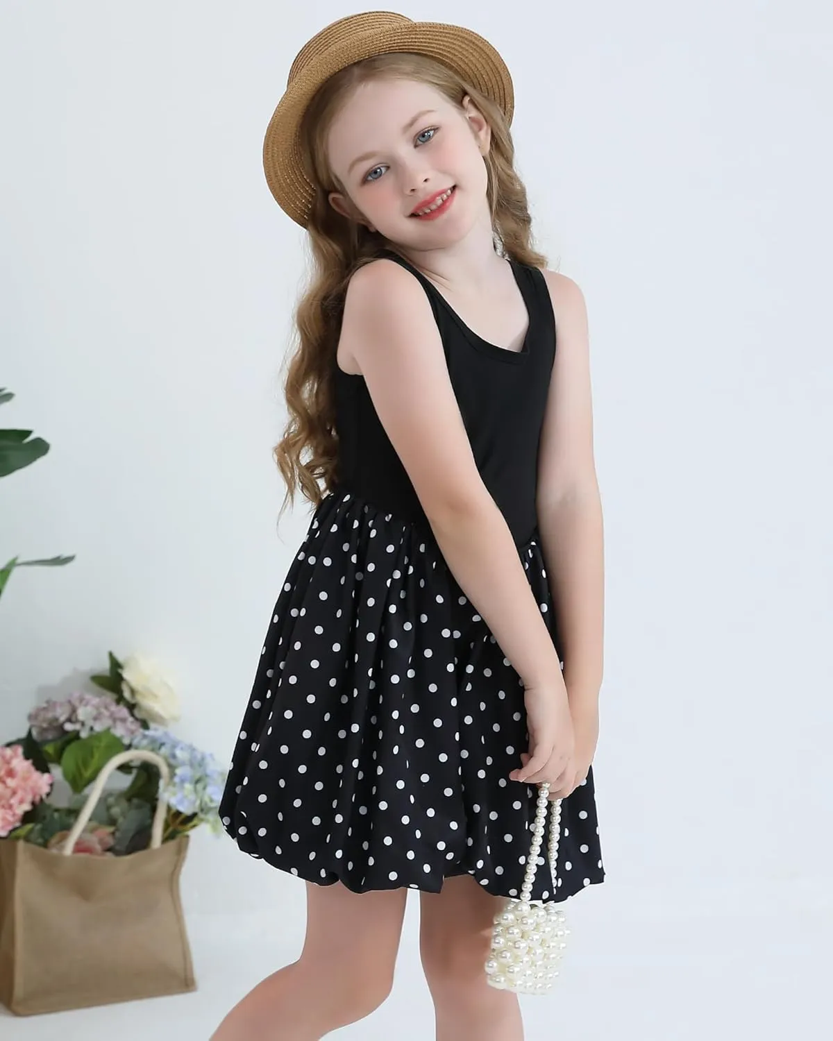 Girls Summer Dresses Tween Sleeveless Bubble Hem Sundress Casual Beach Vacation with Pockets for 7-12 Years
