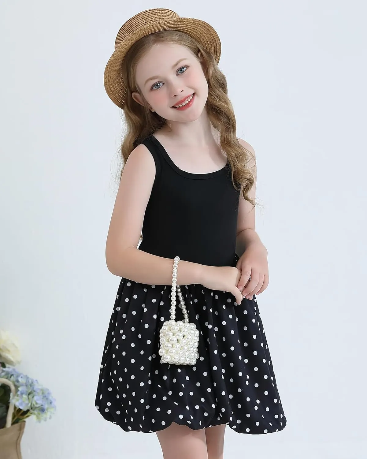 Girls Summer Dresses Tween Sleeveless Bubble Hem Sundress Casual Beach Vacation with Pockets for 7-12 Years