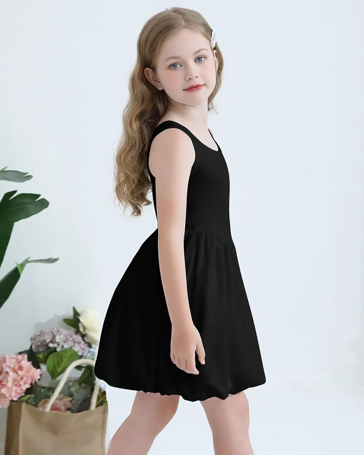 Girls Summer Dresses Tween Sleeveless Bubble Hem Sundress Casual Beach Vacation with Pockets for 7-12 Years