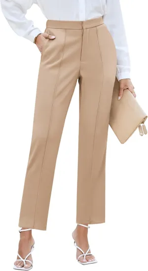 GRAPENT Dress Pants Women High Waisted Work Pants Dressy Casual Straight Leg Elastic Waist Cropped Trousers Ankle Slacks