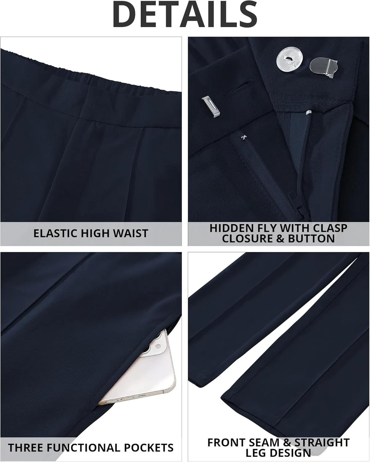 GRAPENT Dress Pants Women High Waisted Work Pants Dressy Casual Straight Leg Elastic Waist Cropped Trousers Ankle Slacks