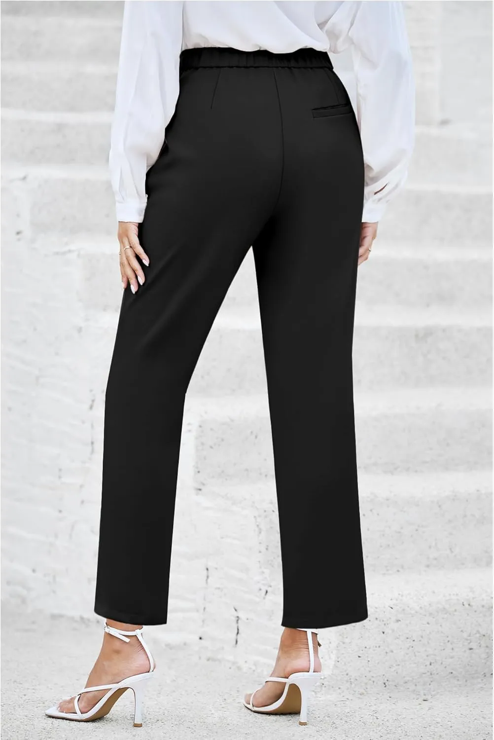 GRAPENT Dress Pants Women High Waisted Work Pants Dressy Casual Straight Leg Elastic Waist Cropped Trousers Ankle Slacks