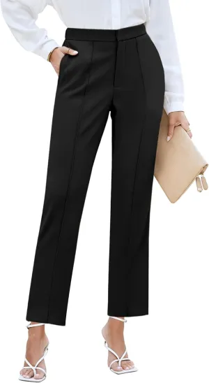 GRAPENT Dress Pants Women High Waisted Work Pants Dressy Casual Straight Leg Elastic Waist Cropped Trousers Ankle Slacks