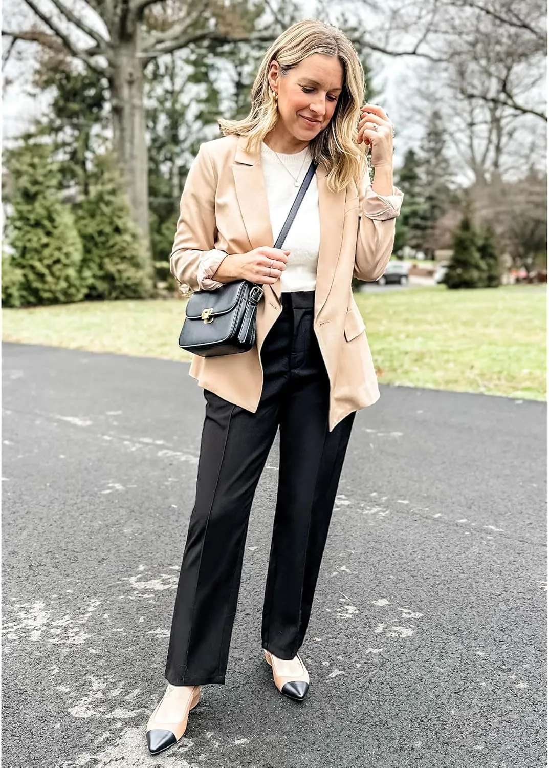 GRAPENT Dress Pants Women High Waisted Work Pants Dressy Casual Straight Leg Elastic Waist Cropped Trousers Ankle Slacks