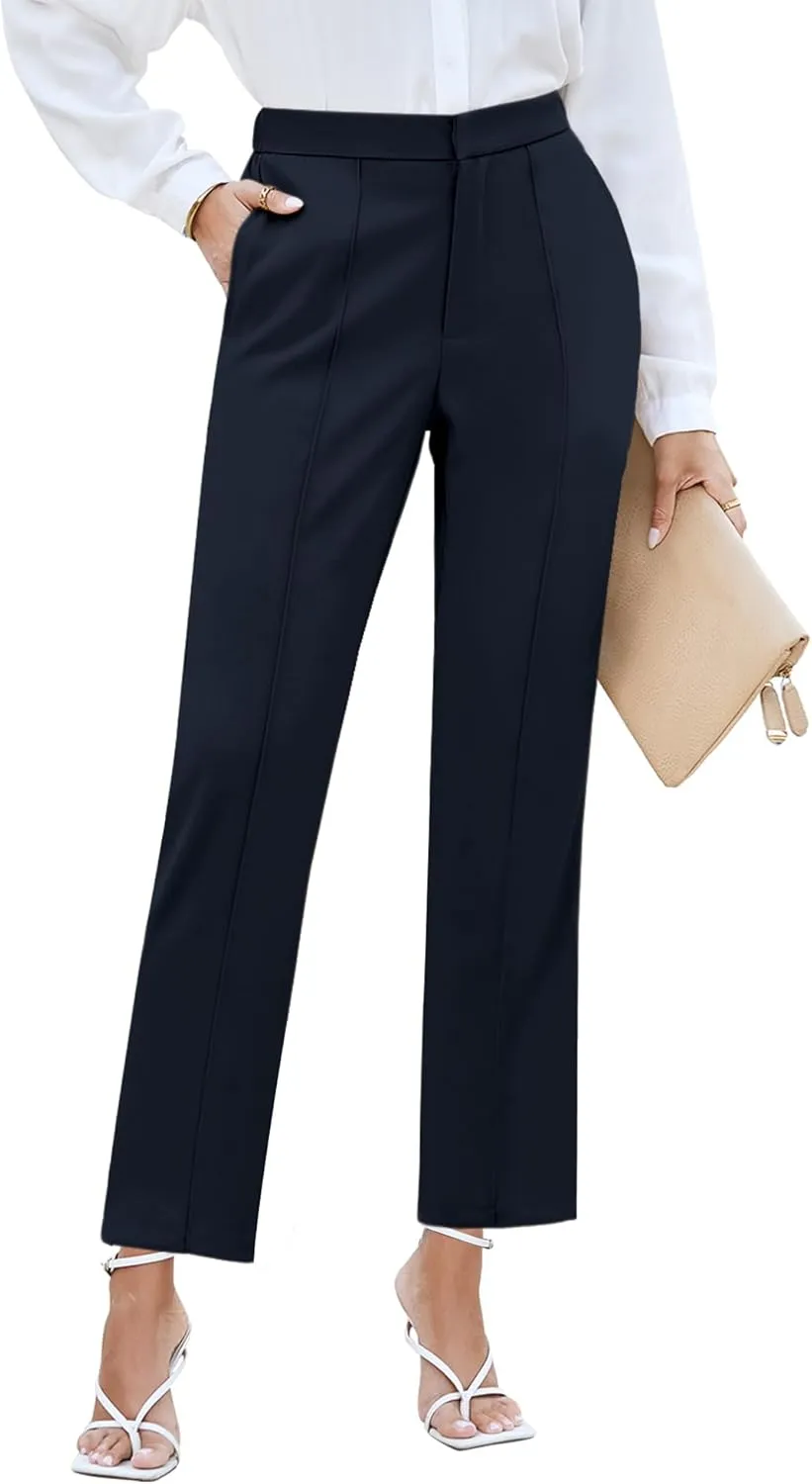 GRAPENT Dress Pants Women High Waisted Work Pants Dressy Casual Straight Leg Elastic Waist Cropped Trousers Ankle Slacks