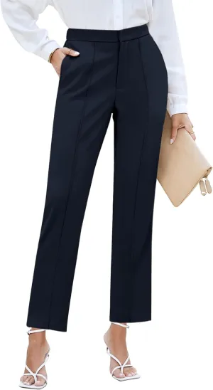GRAPENT Dress Pants Women High Waisted Work Pants Dressy Casual Straight Leg Elastic Waist Cropped Trousers Ankle Slacks
