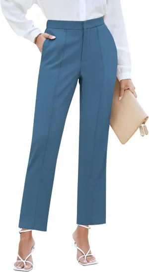 GRAPENT Dress Pants Women High Waisted Work Pants Dressy Casual Straight Leg Elastic Waist Cropped Trousers Ankle Slacks