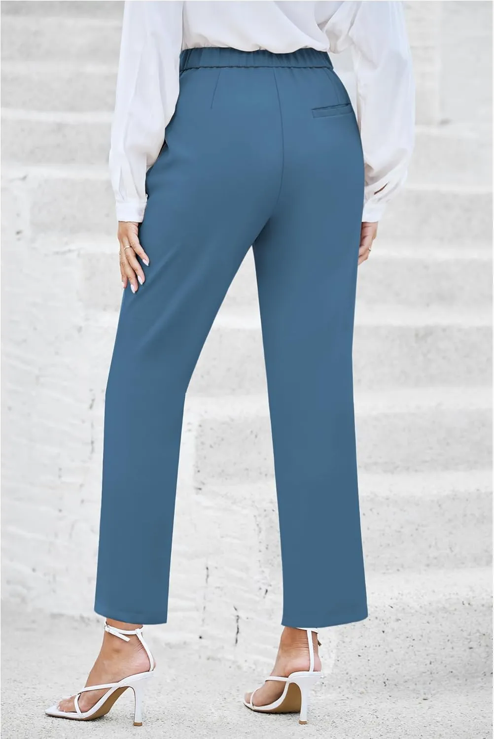 GRAPENT Dress Pants Women High Waisted Work Pants Dressy Casual Straight Leg Elastic Waist Cropped Trousers Ankle Slacks