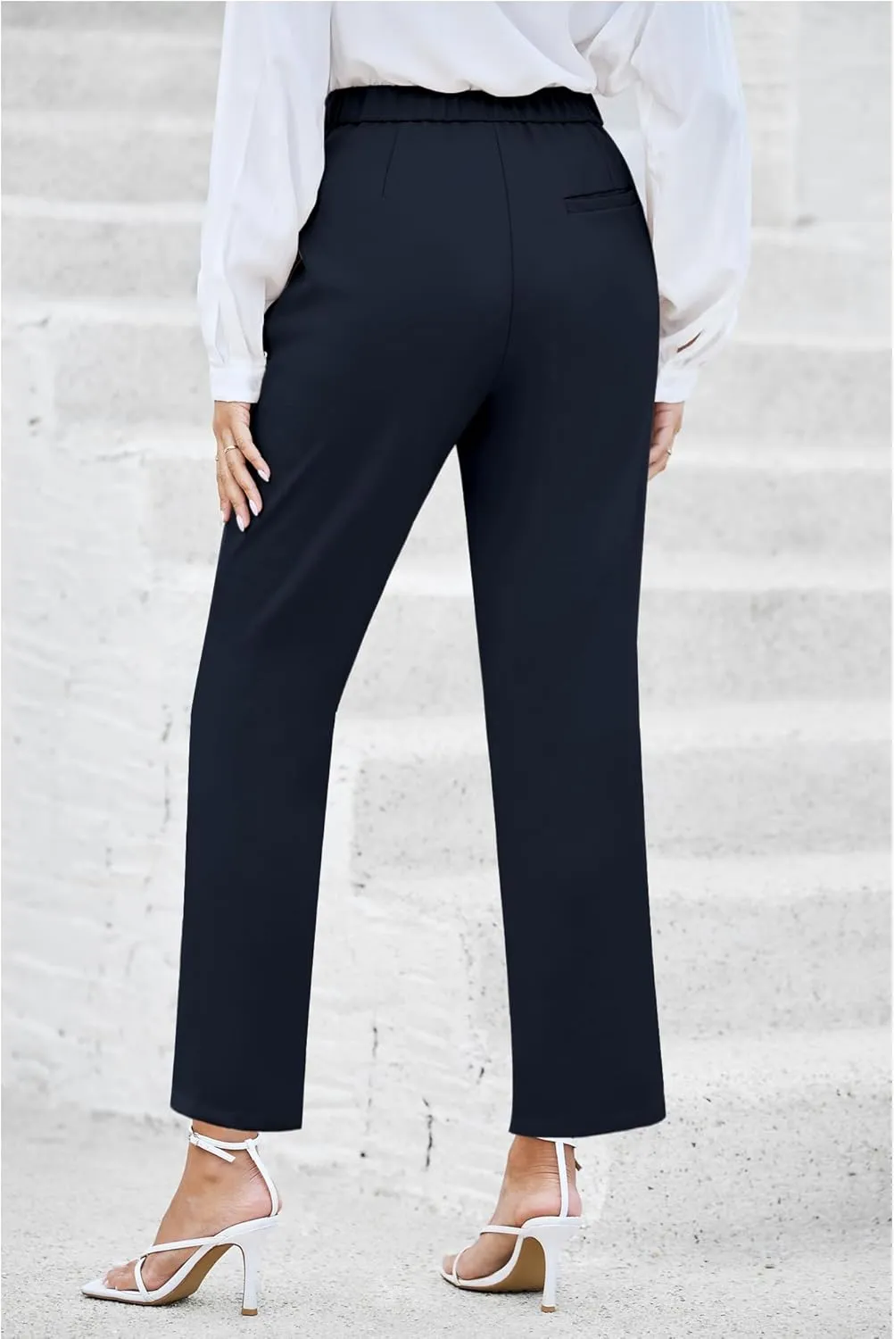 GRAPENT Dress Pants Women High Waisted Work Pants Dressy Casual Straight Leg Elastic Waist Cropped Trousers Ankle Slacks