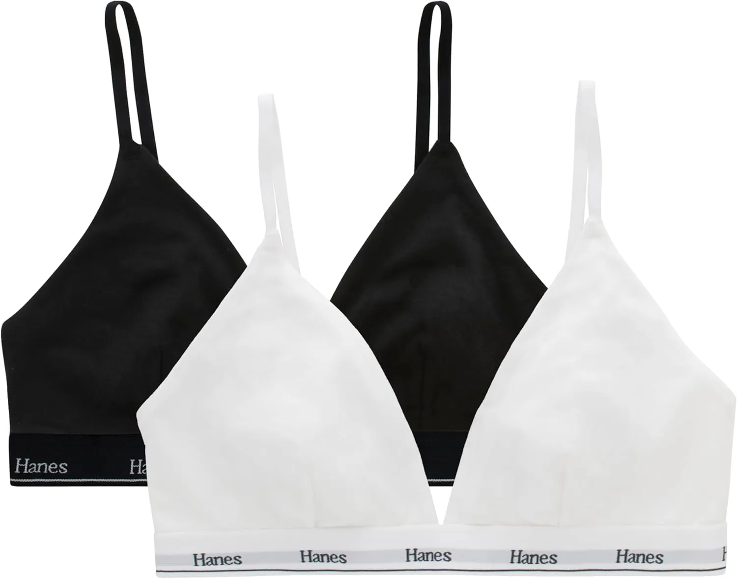 Hanes Women's Originals Triangle Bralette Pack, Breathable Stretch Cotton Bras, 2-Pack