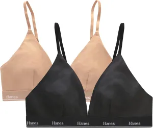Hanes Women's Originals Triangle Bralette Pack, Breathable Stretch Cotton Bras, 2-Pack