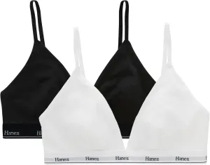 Hanes Women's Originals Triangle Bralette Pack, Breathable Stretch Cotton Bras, 2-Pack
