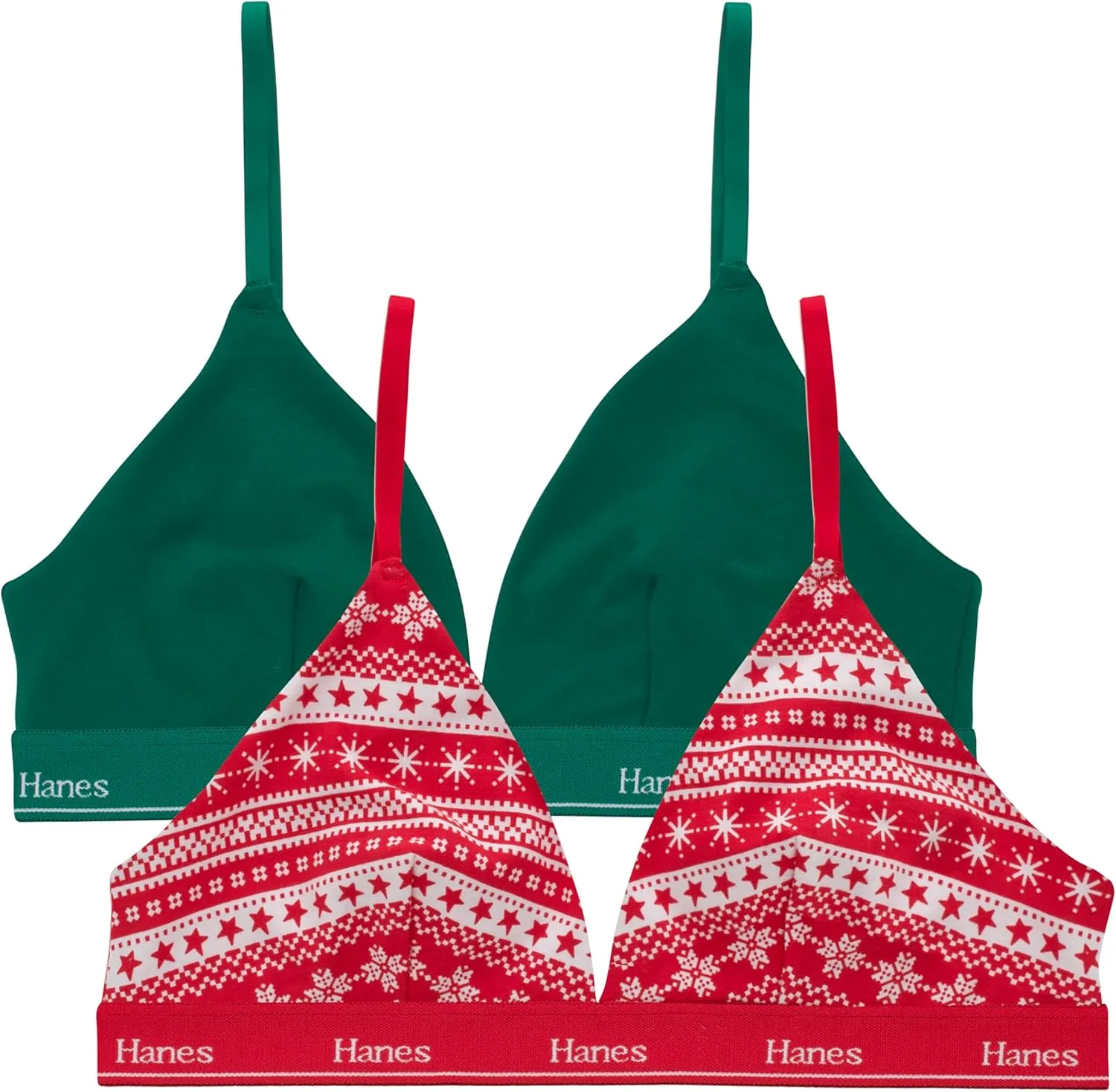 Hanes Women's Originals Triangle Bralette Pack, Breathable Stretch Cotton Bras, 2-Pack
